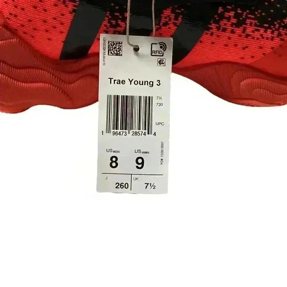 Adidas Basketball Shoes Black Red Mens Size 8 Trae Young 3 Sneakers NEW - Picture 8 of 9